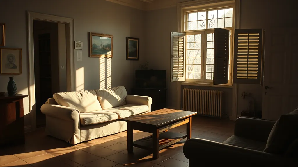 A finished sitting room with the afternoon light across the floor